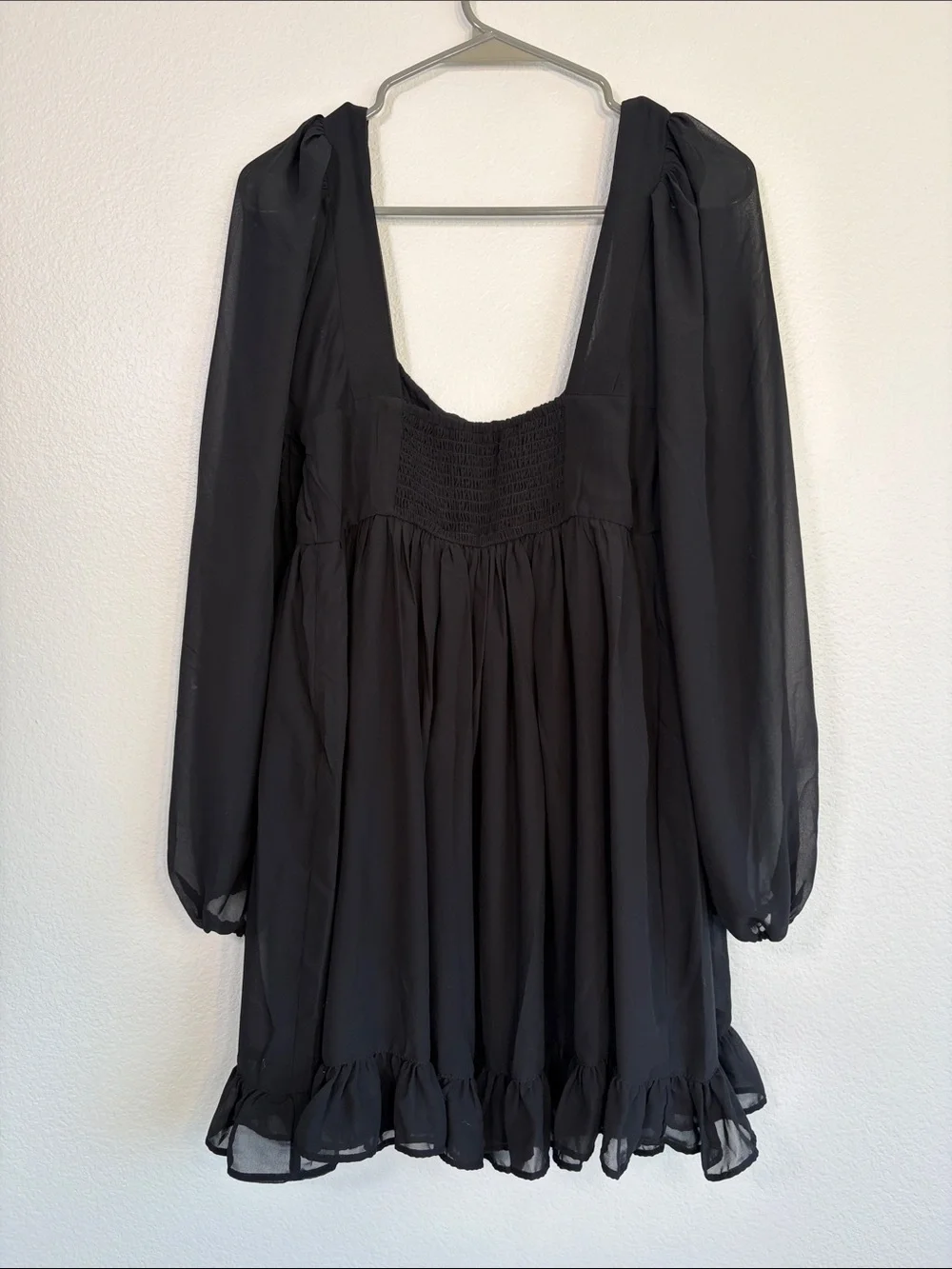 Abercrombie Chiffon Ballon Sleeve Babydoll Dress in Black - S
